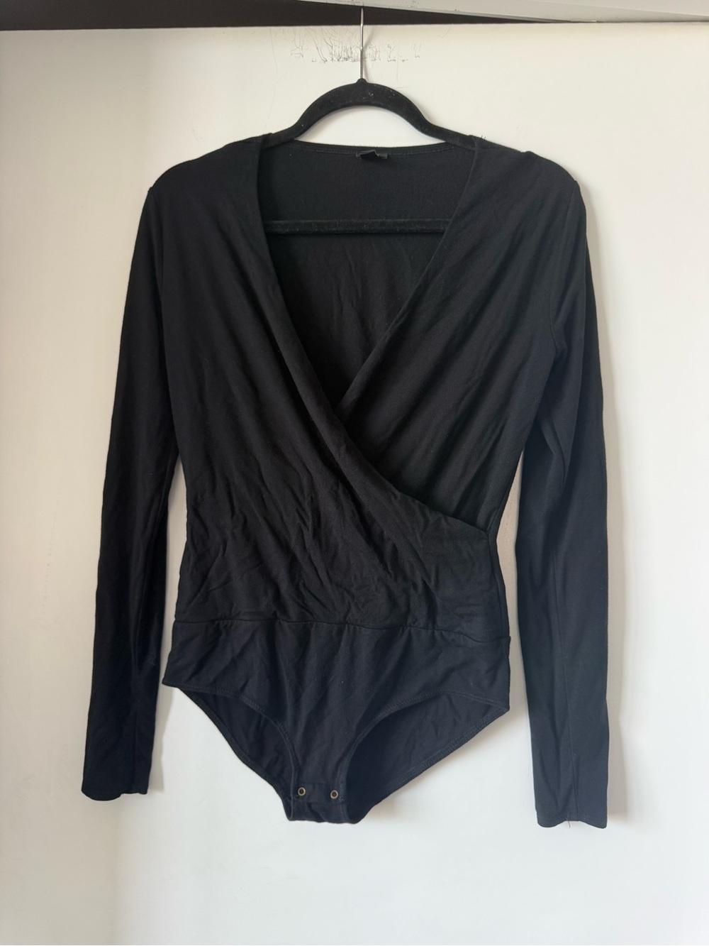 J. Crew Black Long-Sleeve Wrap Bodysuit